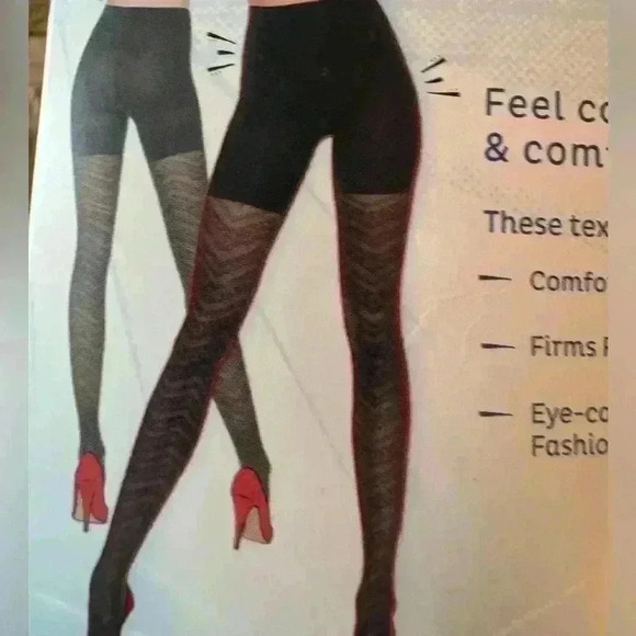 Spanx Assets Red Hot Label Textured Lace Zigzag Shaping Tights ~ Black ~4/D~NEW! - Picture 3 of 3